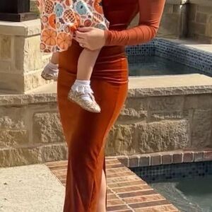 Rust Orange Velvet Dress